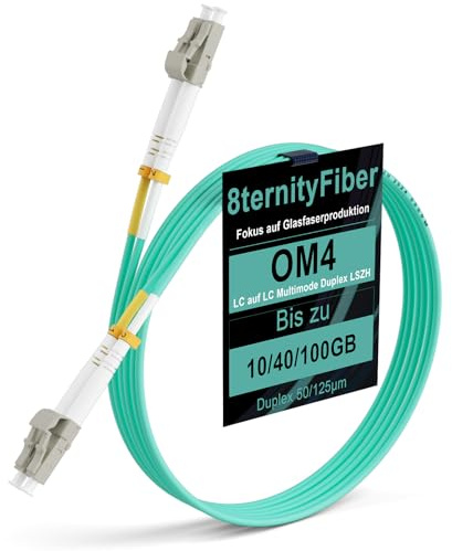 8ternityFiber OM4 Câble patch fibre optique LC vers LC 15 m 10 Go/40 Go/100 Go Multimode Duplex 50/125 µm Options de longueur 0,2 m à 50 m OD 2 mm LSZH Aqua