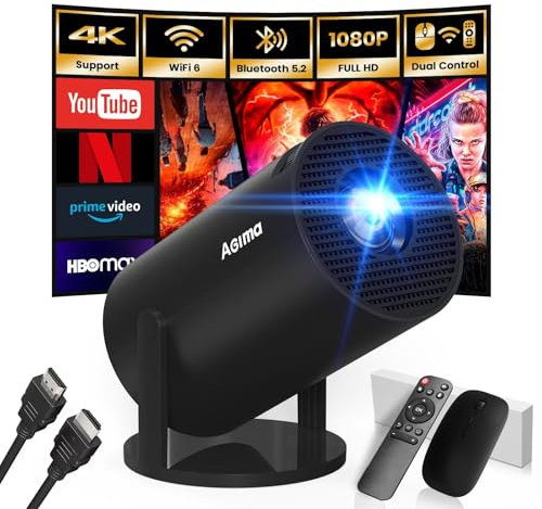 Mini Beamer, 1080P 4K Support 180°Dreh Tragbarer Streaming-Projektor, Klein Videoprojektor Unterstützt 2.4/5G Dual WiFi und Bluetooth 5.0, mit Android und IOS Smart Beamer Doppelsteuerung mit Maus