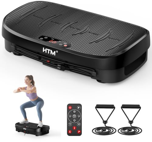 HTM Curved Vibration Plate Exercise Machine, Whole Body Shake Plate with 150W Motor & Resistance Band, 330lbs Weight Capacity, 120 Speeds, Low Noise Vibration Board for Weight Loss, Home Fitness