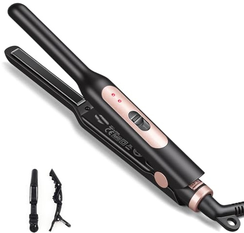 JAETON Mini Travel Hair Straightener, Small Flat Iron 2 Temp 180°C/210°C | Thin Straighteners for short hair, edges, bangs, pixie cut, beards, Fast Heat-Up, Dual Voltage