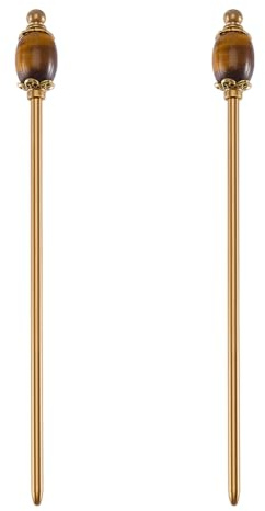 PH PandaHall 2 horquillas para el pelo con cuentas de ojo de tigre natural, estilo vintage, 15 cm, horquillas doradas, horquillas chinas, palillos de metal para el pelo, palillos de latón para mujeres