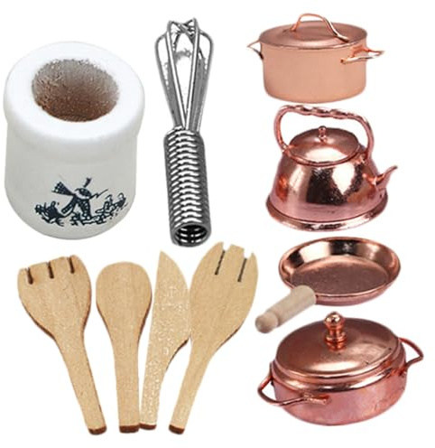 Toddmomy Miniatur Küchenspielset Teilig Spielküche Zubehör Miniatur Töpfe und Pfannen Puppenhaus Dekoration Realistische Kochgeschirr Modelle für Kleinkinder und Puppenhaus
