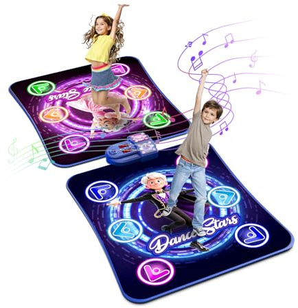 Tapis de danse pour filles et garçons de 3 à 12 ans, tapis de danse pour enfants avec 12 boutons lumineux et 5 modes de jeu, jouets électroniques à 2 joueurs, cadeaux d'anniversaire de Noël pour