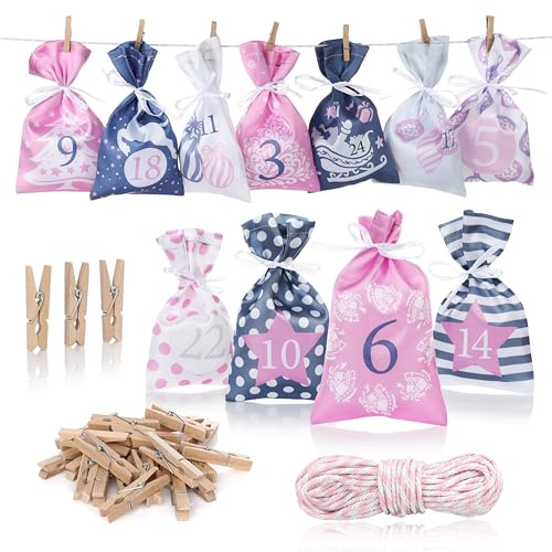 Nordstern Stoffbeutel Adventskalender zum Befüllen - Stoffsäckchen 24er Set als Selbstgemachter Weihnachtskalender für Kinder, Mädchen und Frauen