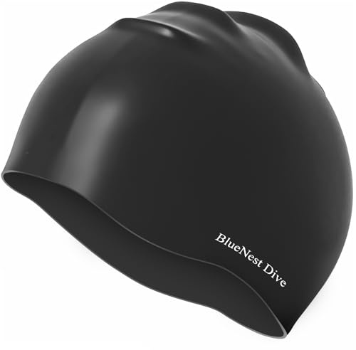 Extra Large Swim Cap Made from Durable Liquid Silicone with Ear Protection Unisex Perfect for Long Hair, Thick Curly Hair and Braids Ideal for The Pool and Beach(Black)
