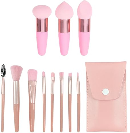 3 stycken makeupsvamp och 8 stycken makeup-borstar, svamphuvud skönhet pudertofs, praktiska och praktiska skönhetsverktyg, löst pulver och andra makeup-scener.