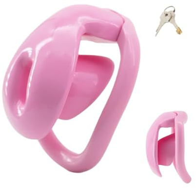 Crysore Chastity Cage Männer Inverted Peniskäfig mit 4 Verschiedenen Ringen Sissy Sexspielzeug Keuschheitskäfig mit Klein Schlösser zur Penisfesselung Cock Cage aus ABS-Harz Leicht (Pink,N)