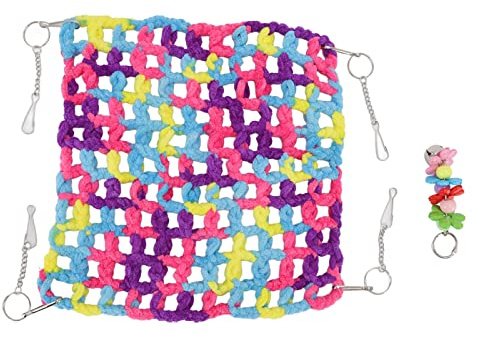 NBVGHPSRW Hamster hängmatta gunga, liten husdjurshängsäng, handvävd, mjukt, ventilerande ullgarn med krok, färgglad hängmatta för hamster honeyglider-papegojor, (25 x 25 cm)