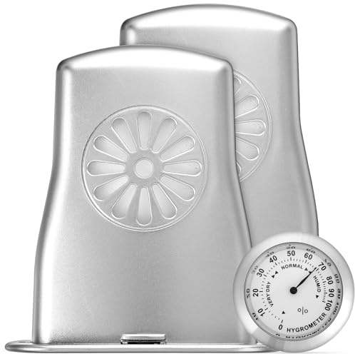 HIAKDOFT Violin Humidifier and Hygrometer Set with 1 Silver Thermometer and 2 Silver Soundhole Humidifiers for Acoustic Guitar Case Instrument Care