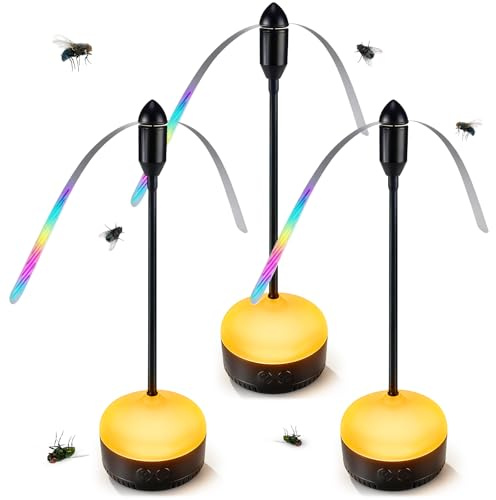Traimber-seven Lot de 3 éventails anti-mouches pour tables avec lumière LED, alimenté par piles, lames holographiques douces, ventilateur de table silencieux avec crochet pour salle à manger