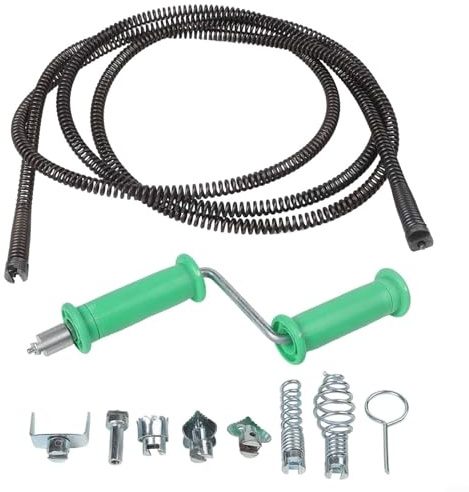 Drain Cleaner Steel Auger for Electric Machine, Flexible Pipe Cleaning Spiral with C Cutter and Olive Cutter Heads, Extended Reach Snake for Deep Blockages(B)