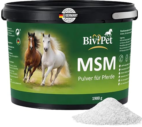 BiviPet MSM Pulver für Pferde – 1,9 kg | 100% reines MSM ohne Zusätze | Für Gelenke, Beweglichkeit, Sehnen & Hufe | Eimer mit Henkel inkl. Dosierlöffel | Made in Germany