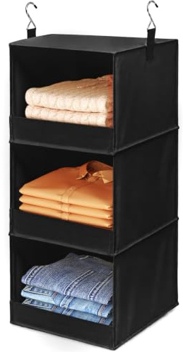 Lifewit 3 fächer Hängeregal Stoff, kleiderschrank Organizer hängend, Schwarz
