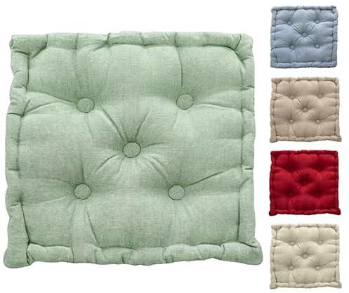 Cuscino per Sedia 60x60 cm Cuscino Mattonella Sedia da Interno ed Esterno Cuscino Pavimento Materasso Trapuntato Imbottito Altezza 10 cm Mod. Big Colore Verde Salvia
