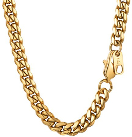 PROSTEEL Kubansk kedja för män, silver/guldpläterad/svart Miami tjock trottoarkant kedja halsband hiphop smycken, 5/6/10 mm – 45 cm – 30 tum, 316L rostfritt stål (med presentask)