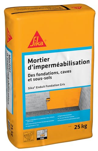 SIKA - Enduit fondation mortier d'imperméabilisation de caves/sous-sol - Sika Enduit Fondation Gris - Imperméable à l'eau - Durcissement rapide - Esthétique 25kg