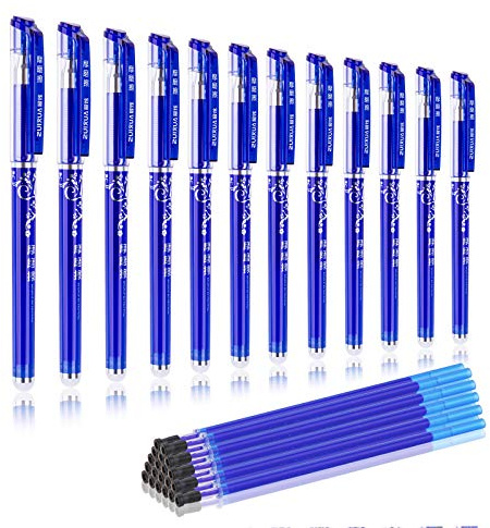 BBLIKE Radierbarer Kugelschreiber 12 Stücke Gelschreiber und 20 Friction Stifte Minen 0,5 mm Spitze Gel Stifte Kugelschreiber mit Radiergummi Radierbarer Tintenroller Stifte Radierbar Bürobedarf(Blau)