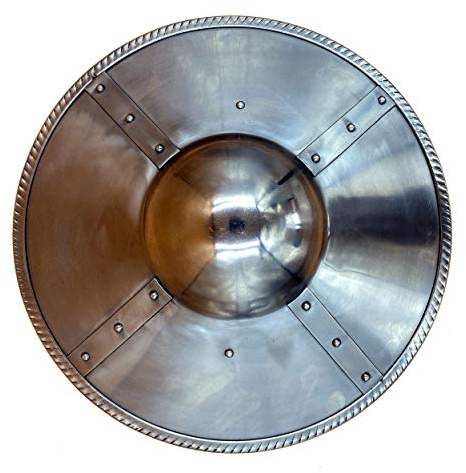 AnNafi Wikinger Ritter Kampf bereit Schild | Erwachsene Buckler Shields Echte Mittelalterliche Rüstung Tod Eisen Bogenschützen-Schilde LARP Re-Enactment Mount Riveting 14 Gauge Stahl mit Holzgriff