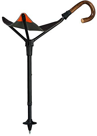 Gehstock Sitzstock PRAKTUS Safety Eiche mit einem Griff aus echtem Eichenholz,Sitzfläche aus englischem Sattler- Rindsleder, Stock aus eloxiertem Leichtmetall, höhenverstellbar.