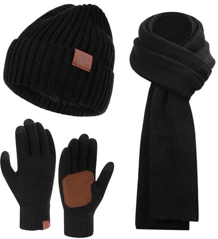FZ FANTASTIC ZONE Mens Winter Knit Hat Beanie Long Neck Scarf Touchscreen Gloves Set Fleece Skull Caps Gifts for Men Women
