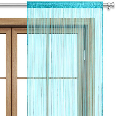 wometo Cortina de Hilos para Puerta, 90 x 245 cm, Color Turquesa, Cierre de Barra, con Certificado Oeko-Tex, Lavable, Monocolor, en Muchos Colores