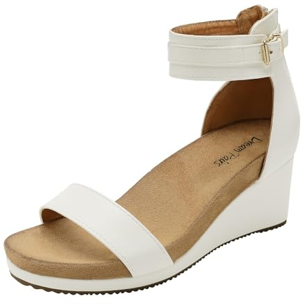 DREAM PAIRS Women's Open Toe Buckle Ankle Strap Platform Wedge Sandals,Size 5.5,WHITE/PU,NINI-6