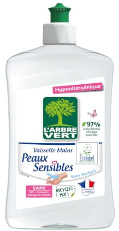 L'Arbre Vert Vaisselle Mains Ecolabel Peaux Sensibles - Hypoallergénique - 97% d'ingrédients d'origine naturelle - 500mL
