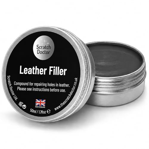 Scratch Doctor Composto Riempitivo per Riparazione Pelle Riempie Buchi Crepe Graffi Segni su Mobili in Pelle Sedili Auto Scarpe e Borse (Grigio Scuro, 50ml)