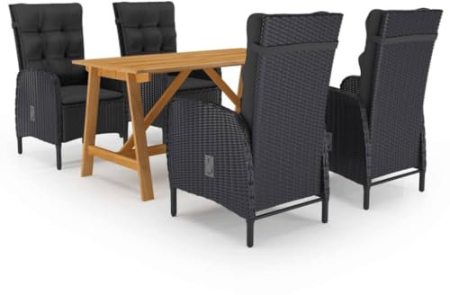 vidaXL Gartenmöbel Set 5-TLG. Gartengarnitur Sitzgarnitur Gartenset Sitzgruppe Gartentisch Esstisch Gartensessel Gartenstuhl Tisch Stühle Schwarz