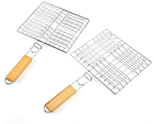 2 Pièces Grille de Barbecue Portable en Acier Inoxydable Grille de Barbecue en INOX Panier à Griller Portable Panier de Grillage en Acier Inoxydable pour Steak Crevettes à Viande Légumes Poisson Rôti