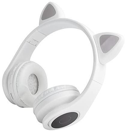 Lazmin112 LED-Rauschunterdrückungs-Headset, Katzenohr-Form Bluetooth 5.0-Headset mit Mikrofon Hi-Fi Stereo Tiefer Bass für Musik-Spiel-DJ-Jugendliche(Weiß)