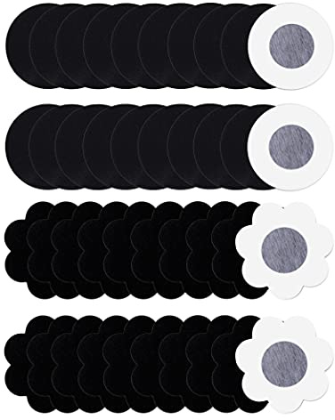MELLIEX 20 Paires Cache Tétons Auto-adhésif Jetables Invisibles Mamelon Pasties pour Femmes - Fleur, Rond (Noir)