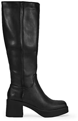 BOSANOVA Botas de caña Alta y Suela de tacón con Punta Cuadrada. Cierre con Cremallera Interior. Calzado para Mujer Negro 40