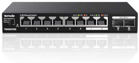 Tenda Switch Ethernet 2.5 Gigabit 8 Porte con 2 Porte SFP+ 10 G (VLAN, aggregazione statica, unmanaged, plug and play, montaggio desktop o a parete, metallo) (TEM2010X)