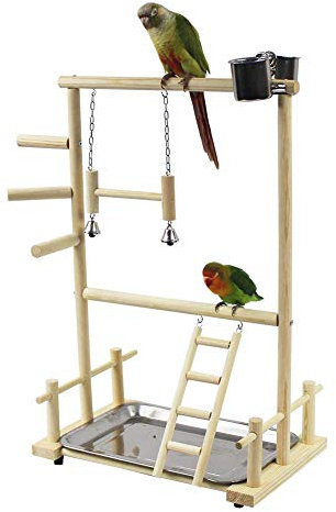 Rvtkak Vogelspielplatz Wellensittiche, Wellensittich Spielplatz Vogelkäfig Holz Papagei Deko Gym Vogelzubehör mit Feeder Cups Vogel Nymphensittich Spielzeug Übungsspiel Zapfen