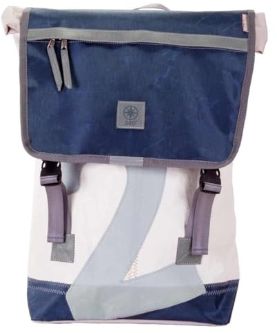 360° Taschenagentur Kramer Rucksack Landgang groß, Segel Weiss Blau recyceltes Segeltuch