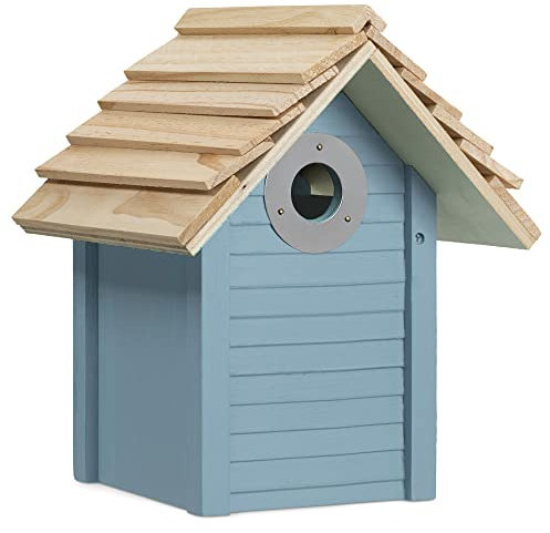 Navaris Vogelhaus aus Holz zum Aufhängen - Nistkasten für Meisen und Singvögel - Vogel Brutkasten - Vogelhäuschen mit geschütztem Einflugloch - Blau