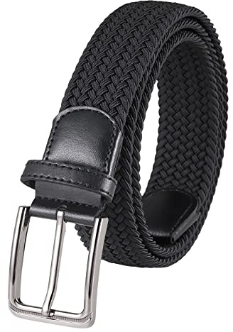 Lovionus89 Stoffgürtel Stretchgürtel, 3.4 cm Verstellbarer geflochtener Web Golf männer gürtel für lässige Jeans Sport,125 CM,Schwarz