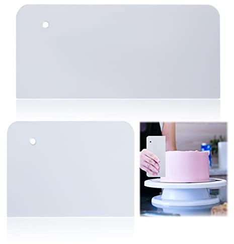 2PCS Cake Smoother Scraper Set, ABS Cakes Edge Cutters Comb Cream Tool 13.5 * 9.4cm and 20.2 * 9.3cm for Birthday Wedding Home Party Cream Baking Decorating