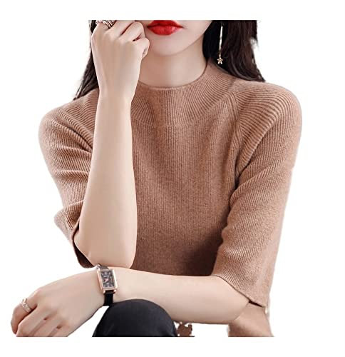 DEETEN Kaschmirpullover Damen Kurzarm Pullover Damen Pullover Kurzarm Slim Fit Strickoberteil (Color : Golden Camel, Size : XXL)