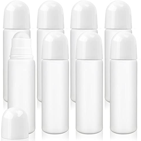 Cositina 8 Pack 100ml/3.38oz Plastic Roller Bottles Empty Refillable Roll On Bottle Leak-Proof Deodorant Containers Anti-perspirant Dispenser for Essential Oil Perfumes Balms - White