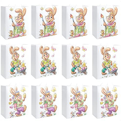 com-four® 12x Bolsa de Pascua con Motivos - Bolsa de Papel para Rellenar - Bolsas para Regalos y Huevos de Pascua - Bolsa de Regalo de Papel con Asa