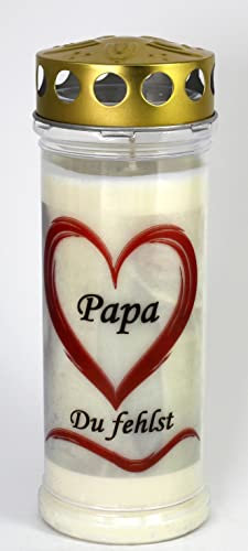 Kerzen Junglas - Grabkerze Papa mit 7 Tagen Brenndauer, (3939), schöne Grablichter mit Motiv, Grabkerzen mit Deckel, wetterfest, Trauerkerzen mit Spruch