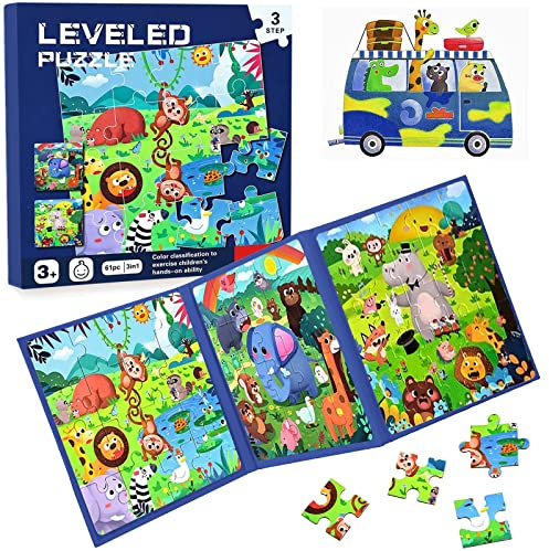 Kinderpuzzle,Magnet Puzzle,Tier Puzzle für Kinder,Reisespiele Kinder ab 3 Pädagogisches Puzzles,Pädagogisches Spielzeug,Lernspielzeug für Kinder 3 4 5 Jahren（Wald）