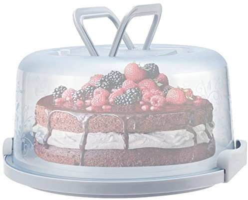 FUNSUEI Porta Torte in Plastica da 26 cm Con Coperchio - Contenitore Rotondo Con Manico per Trasporto di Dessert e Panini