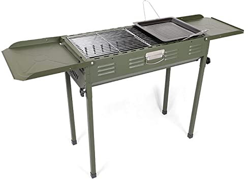 Barbacoa de carbón grande para 5-10 personas, barbacoa portátil, con estantes laterales, red para asar y red para colocar, barbacoa de playa y picnic para cocinar, asar a la parrilla