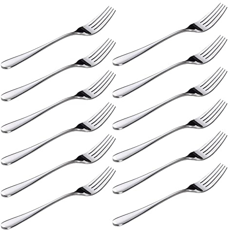 Senzeal 12pcs Stainless Steel Dessert Fork Set 5.5 Inch Mirror Finish Salad Forks Cake Fork for Home Kitchen Restaurant Bar Parties Events Wedding