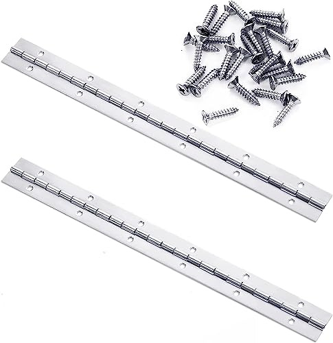 Lot de 2 charnières de piano en acier inoxydable avec 24 vis pour piano, portes d'armoire, armoires de bateau, boîte de rangement, 300 x 30 x 1,0 mm