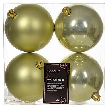Lot de 4 boules de Noël en plastique incassables - Vert pistache - Vert clair - Pistache - Jaune-vert - Vert pastel - 10 cm