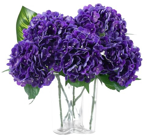 Coferset 5pcs Hydrangea Artificial Flowers Real Touch 20 inch Lifelike Hydrangea Flower for Home Wedding Office Party Living Room Decoration (Purple)